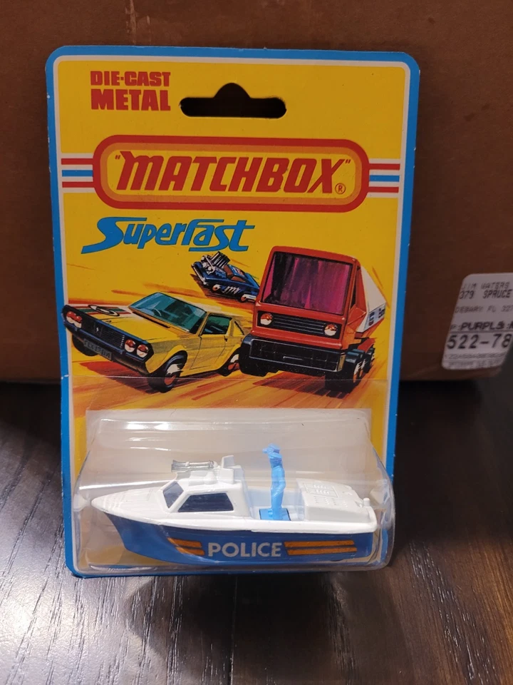 Vintage Matchbox Lesney Superfast Nr. 1980 52 Police Launch Patrol Boat On Card