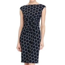 Lauren Ralph Lauren Dress Size 4 Petite Navy Blue Faux Wrap Jersey Knit Classic