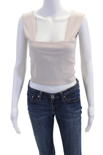 IRO Womens Square Neck Sleeveless Pullover Cropped Tank Top Beige Size M