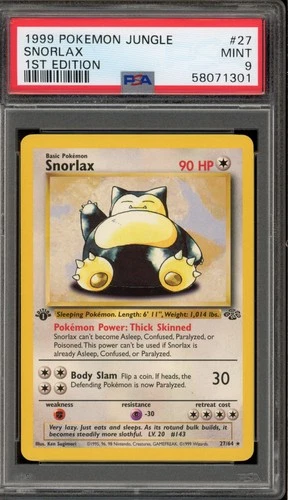 Pokemon Snorlax Jungle 1st Edition NON Holo Rare #27 PSA 9 Mint