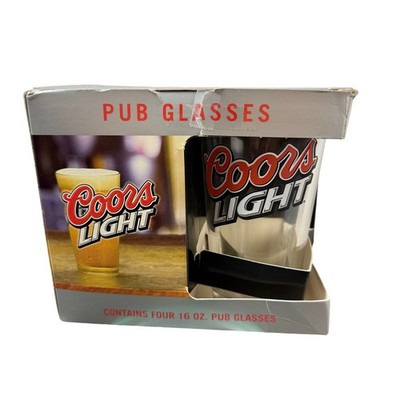Coors Light Pub Glasses Set of 4 Pint Beer Barware 16oz Official Logo Cups