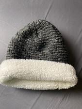 Unisex Winter Hat Knitted Gray with White  Fuzzy Lining One Size rd