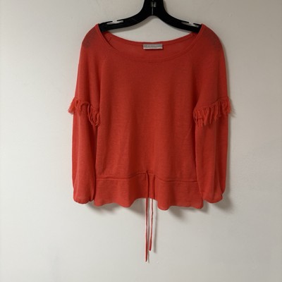 Stefanel Women Sweater Linen Blend Long Sleeve Fringe Red Small