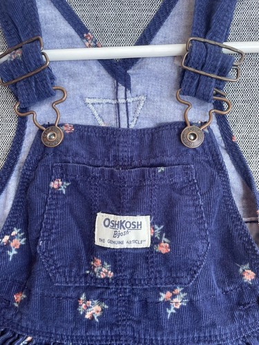 Oshkosh B’Gosh Baby Girl 12M Overall Jumper Dress Navy Blue Corduroy Floral - Picture 3 of 9