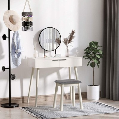 Schminktisch Set mit rundem Spiegel Schminktisch Set mit Schminktisch, gepolstert