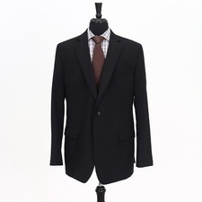 Stafford 46L Black Sport Coat Blazer Jacket Solid 2B Wool
