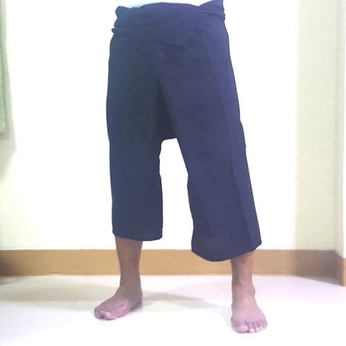 Thai Fisherman Trousers Pants Massage Pilate Tai Chi Yoga Pilates Navy Blue - Picture 2 of 11