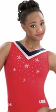 GK ELITE gymnastics UNDER ARMOUR Leotard TRIUMPH Rhinestone USA Star Sparkle AXS