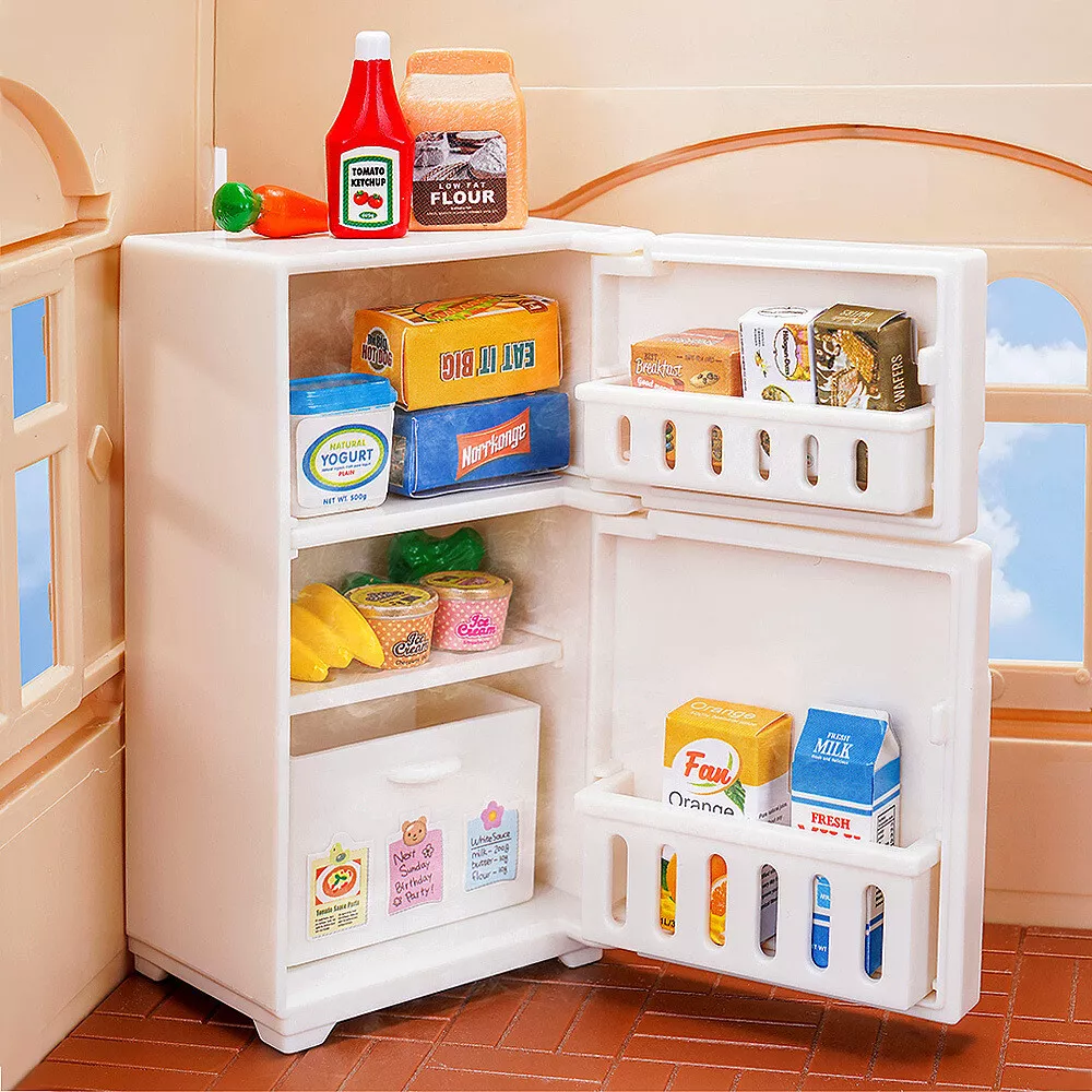 20 Pcs Dollhouse Refrigerator Miniature Food Drinks Bottles Dollhouse  Accessories 1:12 Mini Fridge Toy with Mini Food Set Pretend Play Kitchen