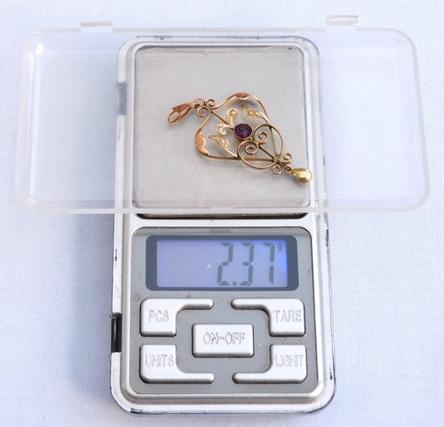 ART NOUVEAU 9CT ROSE + YELLOW GOLD AMETHYST SEED PEARL LAVALIER PENDANT - 2.3g - Picture 18 of 18