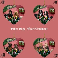 Home of 4 Dogs Cats Playing Poker Pets Photo Heart Christmas Tree Ornament D cor
