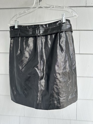 Karl Lagerfeld Paris Faux Black Patent Leather Zip Biker Mini Skirt Size 8 - Picture 3 of 5