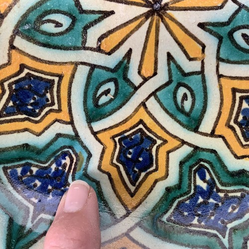 Vintage Moroccan Hand Painted Bowl Fez? Pottery Ceramic Art Wall Art 7.75” Color - Picture 6 of 11
