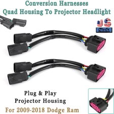 Conversion Harnesses Quad Housing To Projector Headlight For Dodge Ram 09-18 US
