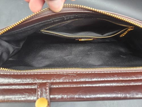Vintage Puafeli Brown Leather Handbag With Gold Hardware & Top Handles - Picture 6 of 7