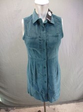 NWT Boohoo Blue Size 6 Womens Teal Button Up Collared Sleeveless Shirt Dress 864