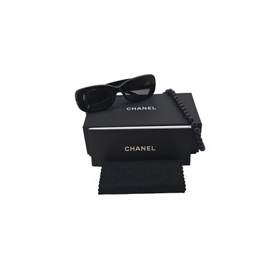 Chanel 5488-A Black Rectangle Sunglasses w/ Bead Chain | eBay