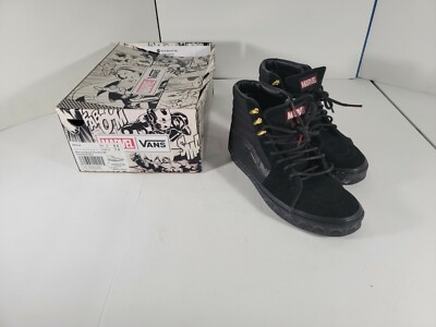 Vans x Marvel 6Y, 7.5 Women Sk8-Hi Black Panther Suede shoes Black Gold w/ box