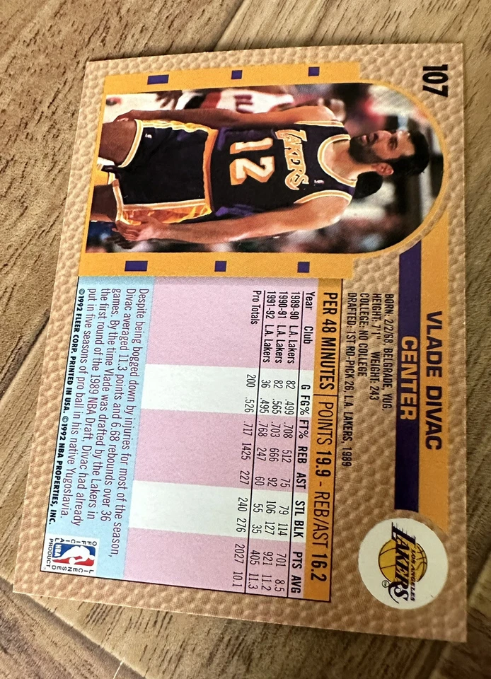 1992-93 Fleer - #107 Vlade Divac - Image 2 of 2