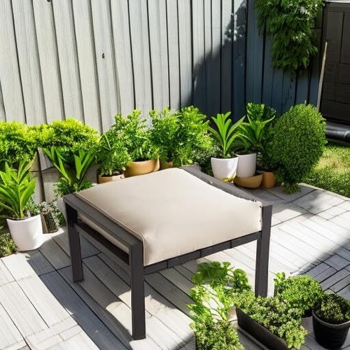 Outdoor Bench Patio Footstool Small Seating Furniture with Soft Thick Cushions - Picture 6 of 9