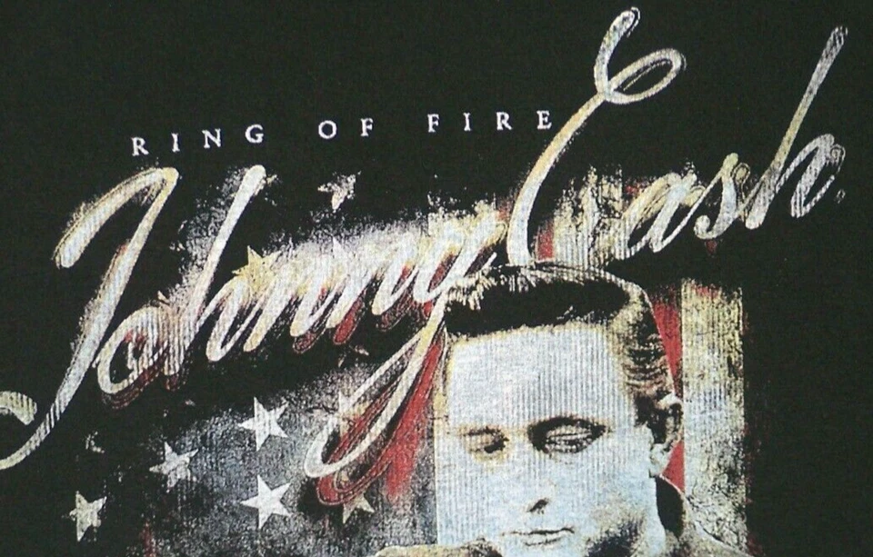 Camisa Jonny Cash Adulto Pequeña Negra Gráfica Anillo de Fuego Manga Corta Música Para Hombres Foto 3 de 4