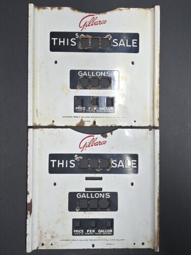 Vintage Original Pair Gilbarco Porcelain Gas Pump Face Plate Set Wall Art Sign