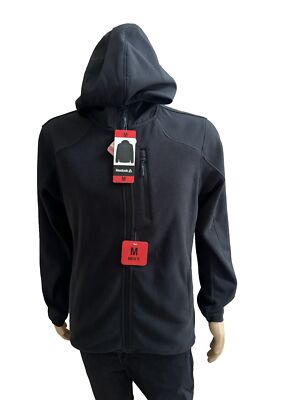 Reebok Men Hybrid Softshell Fleece Jacket Hoodie Black YKK Zip Medium M