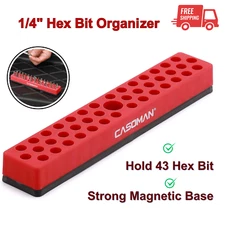 1/4" Hex Bit Organizer W/ Magnetic Base, Red,43 Hole Bit Organizer Magnetic Base