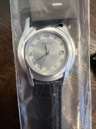 Gucci Ladies silver watch leather band Horseshoe Quartz 14mm Swiss made 5500L - Picture 2 of 11