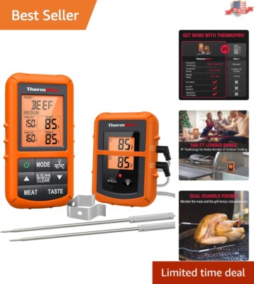 Remote Wireless Meat Thermometer for Perfectly Cooked BBQ - 500FT Range