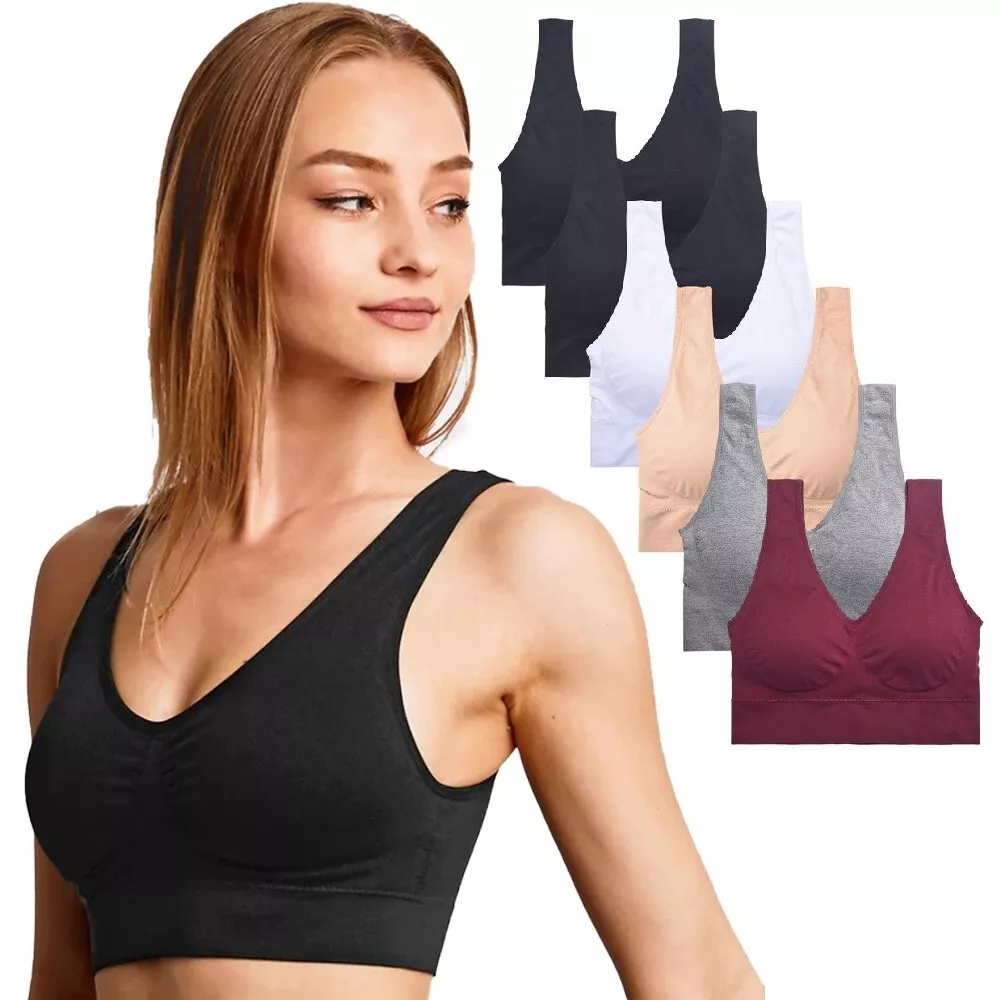 Sofra Ladies Seamless Wireless Sports Bra Removable Pads 6 Pack