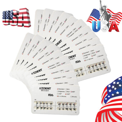 AZDENT Dental Orthodontic Brackets - Standard MBT/Roth .022/.018 Slots With Hooks | 20pcs/Kit, Metal