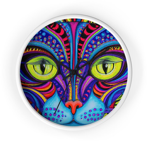 Retro Cat Art Abstract Style Print Wall Clock Gift for Pet Lovers Cat Lady - Picture 11 of 19