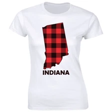 Indiana Red Plaid State Map Women's T-Shirt Home Pride Christmas Gift Tee Shirt
