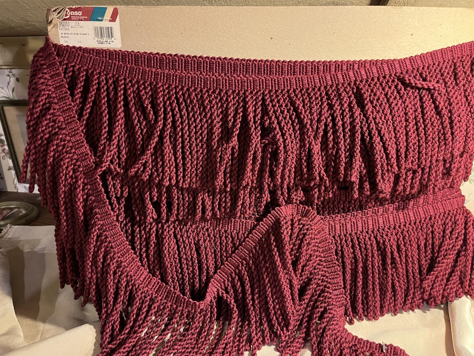 6” Bullion Fringe  In Cranberry J16, Conso  Cotton/Acetate Knit  6 Yards