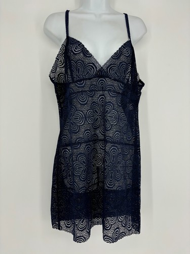 Josie Natori dunkelblau transparente Spitze ärmellos Dessous Unterkleid Damen Größe XL - Bild 3 von 9