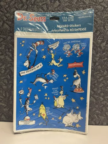 Dr. Seuss Hallmark Reward Stickers 8 Sheets Sealed Vintage Cat In The Hat