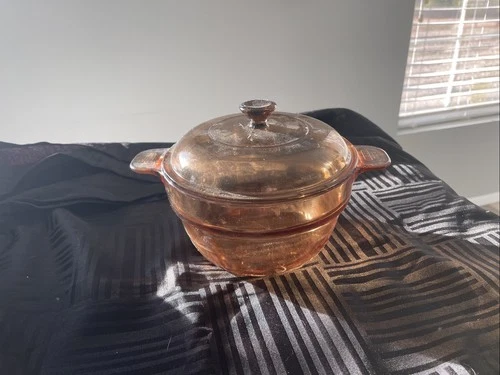 Vintage Corning Ware Vision Double Boiler  Amber V-20-B & V 1.5 C Pyrex Lid