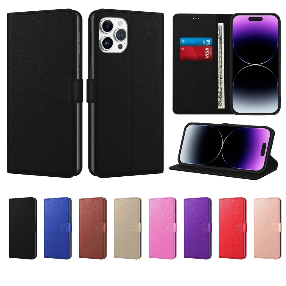 Case For iPhone 16 Pro Max 15 14 11 13 12 Mini 7PlusXR Leather Flip Wallet Cover - Image 2 of 4