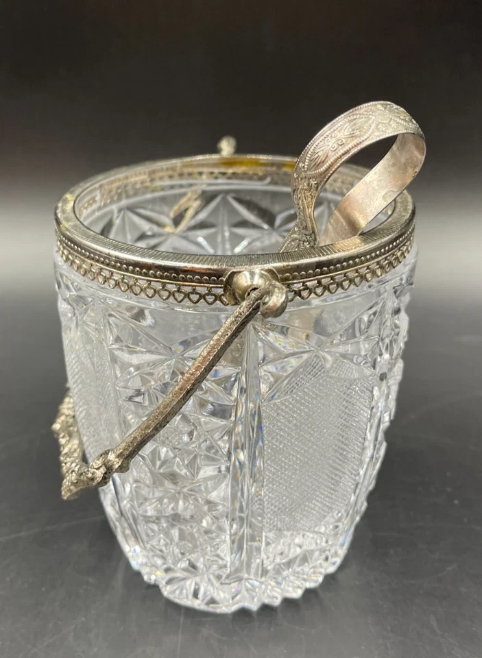 Porta ghiaccio cesto cestello vaso argentato cristallo molato - Immagine 2 di 4