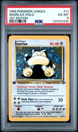 1999 POKEMON JUNGLE 1ST ED #11 SNORLAX-HOLO PSA 6