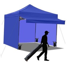 Pop up Canopy Tent with Awning Easy up Canopy with Wheel Bag Heavy Duty Blue