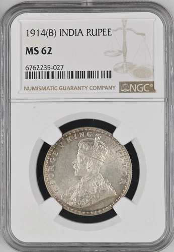 1914 B British India Rupee - NGC MS62