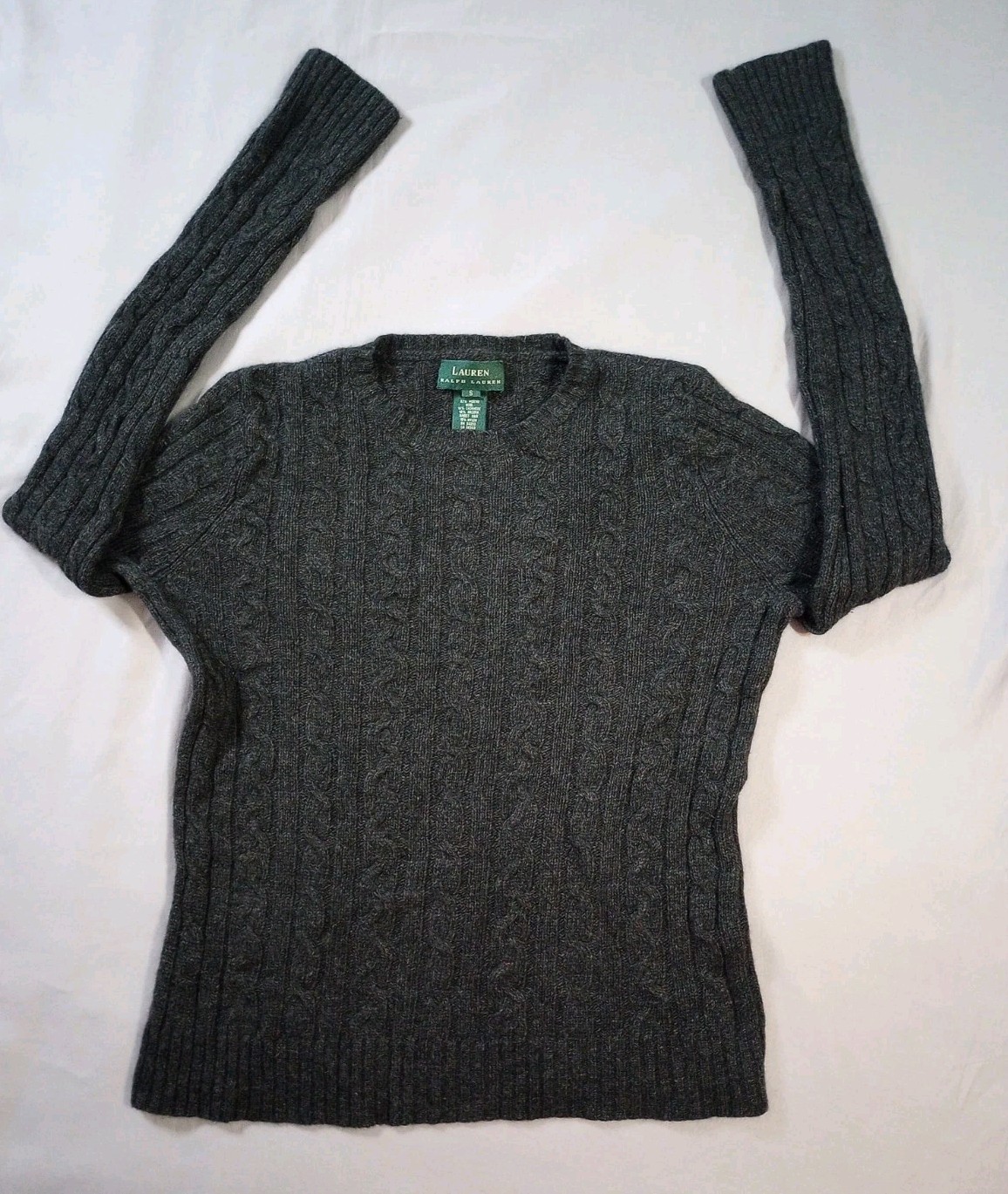 Lauren Ralph Lauren Sweater Womens Small Gray Cashmere Wool Blend Cable Knit