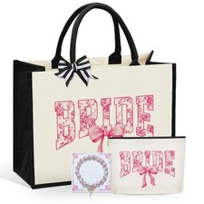3 Pcs Bride Wedding Tote Bag with Makeup Bag and Bracelets, Bridal Shower Gif...