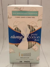 Always Pure Cotton Feminine Pads, Size 1, Regular Flow, Unscented, 28 Pads 