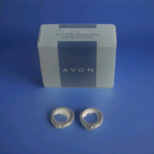 Vintage AVON Sterling Silver Pearl Rings White& Grey Duo Sz 6