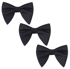 Mens Oversized Satin Silk Bow Tie Solid Color Formal Tuxedo Big A - Black 3 Pcs