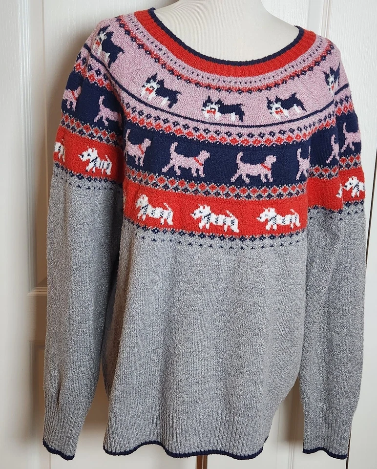 Suéter tejido Fair Isle gris plateado feo Navidad Holiday Time para mujer XXL DOGS Foto 2 de 4