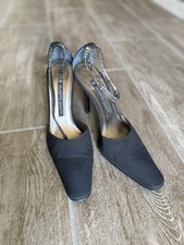 Giuseppe Zanotti Vicini Black Satin Crystal Ankle Strap Heels 7.5B Made in Italy